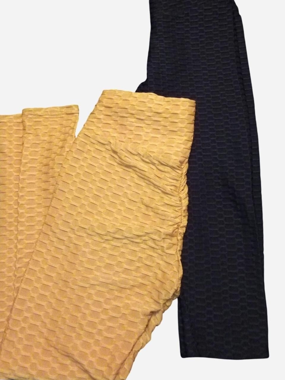 Gold and Black Textured Leggings - Comfortable Stretch Bottoms - Picture 5 of 5